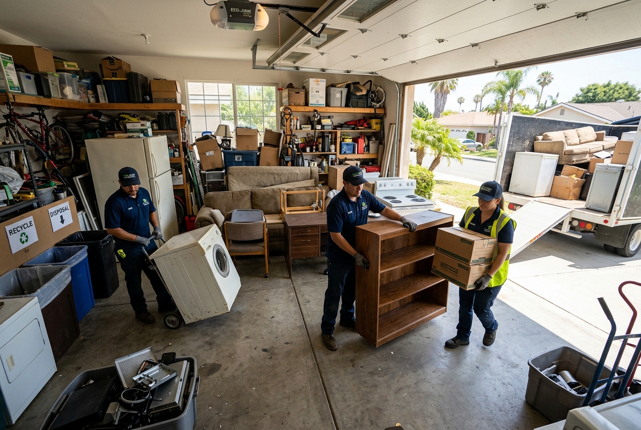 Before and after garage cleanout in Bakersfield